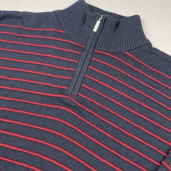 Cag Triko Men’s Wool Mock Neck Sweater Navy Red Striped Business Preppy-M - Picture 3 of 11